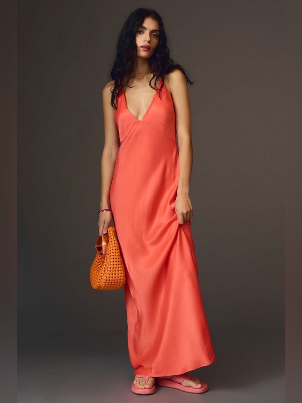 Anthropologie Deep-V Slip Maxi Dress